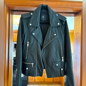 7 For all Mankind Black 100% Genuine Leather Moto Jacket - Large